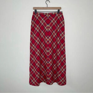 VTG Y2K 90s Wool Tartan Floor Length Maxi Skirt  High Waist